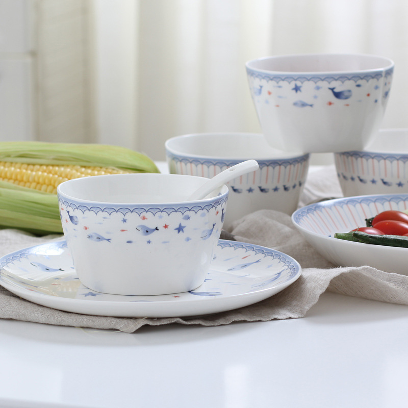 Dolphin Bowl and Spoon Household Creative Distinctive Cute Japanese Ceramic Bowl Tableware Set Internet Red Rice Bowl Small Bowl Dolphin Bowl and Spoon Household Creative Distinctive Cute Japanese Ceramic Bowl Tableware Set Internet Red Rice Bowl Small Bowl