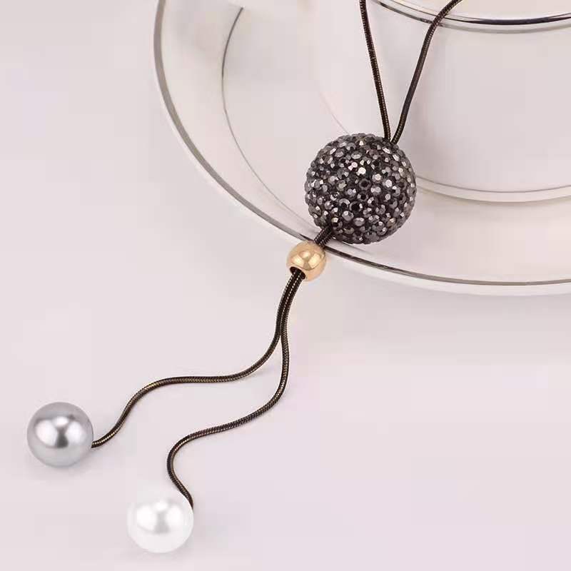Cross-border accessories New temperament black bead sweater chain female personality long geometric necklace pendant manufacturers wholesale