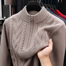 秋冬新款男士棉纺半拉链衫半高领加厚外套韩版休闲中年针织男衫