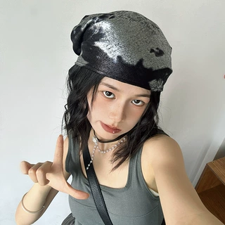 念可*个性设计新潮液态银配色头巾辣妹三角巾y2k包头方巾丝巾裹胸