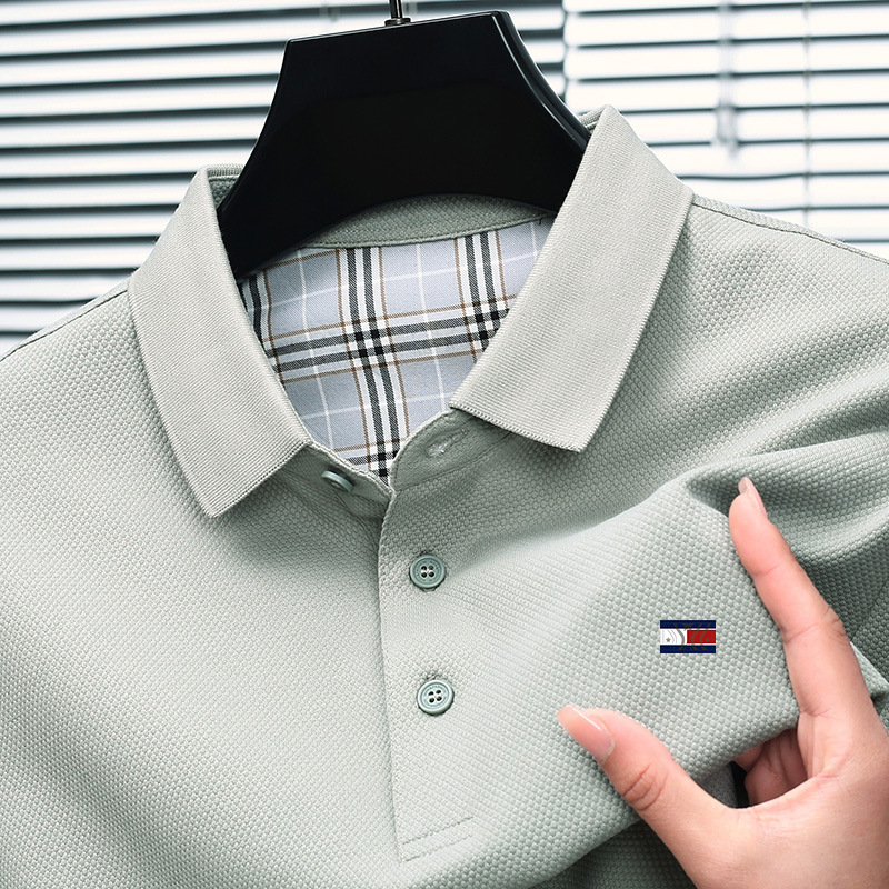 American Authentic Tommy Short-Sleeved T-Shirt Business Casual Young and Middle-Aged Men's Pure Color Half-Sleeved Polo Shirt Trendy