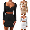 European and American sexy low cut pleated two-piece dress