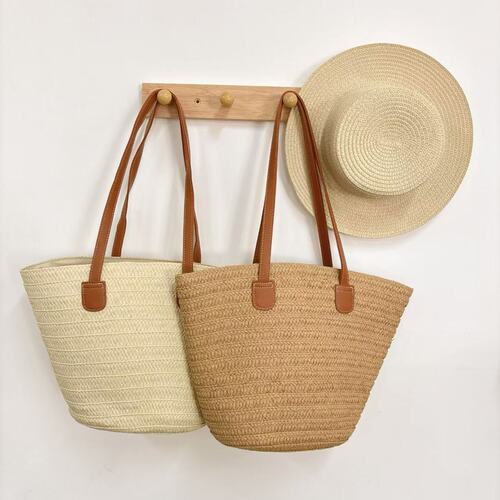 Woven straw bucket bag for women, large capacity vacation beach basket weave tote bag,commuter shopping bag