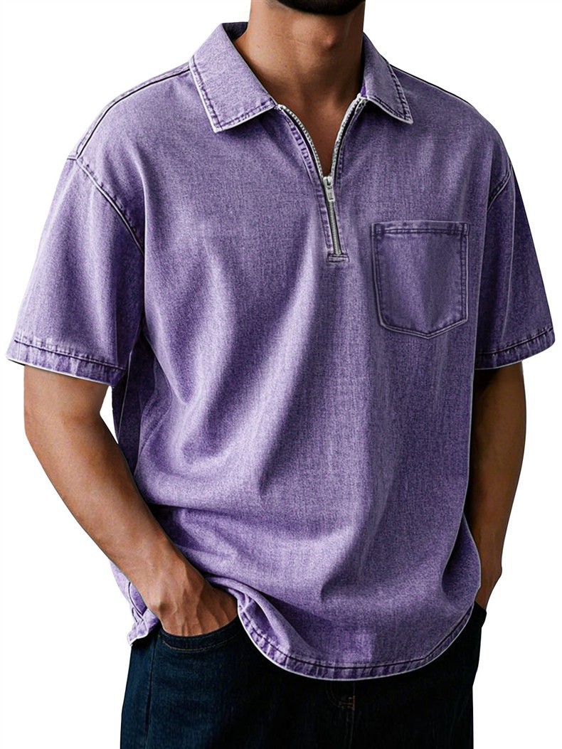Men's Cotton Short Sleeve Polo Shirt - Classic Button-Down Collar Casual Top For Summer Vintage-Inspired Washed Finish_viptrois.com