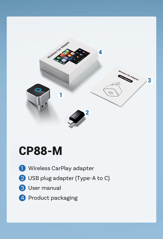 Cross-Border New Product Metal Mirror Carplay Adapter Carplayandroip Auto Two-In-One Adapter