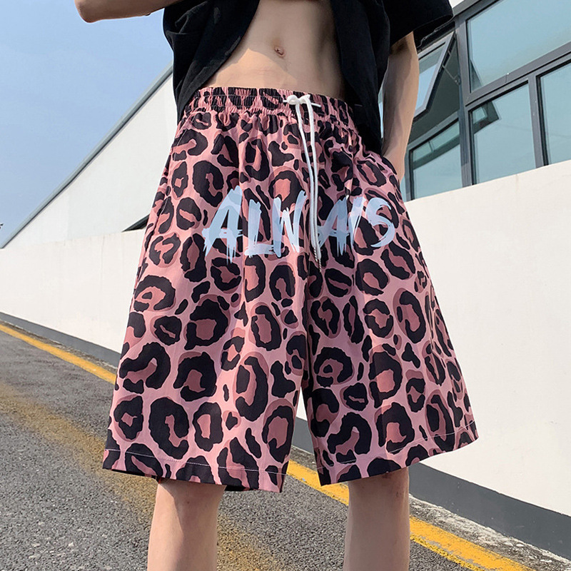 Leopard Print Beach Flower Shorts Men's Summer Thin Quick-drying Large Pants Loose Pajama Pants Couple's Casual Pants Trendy