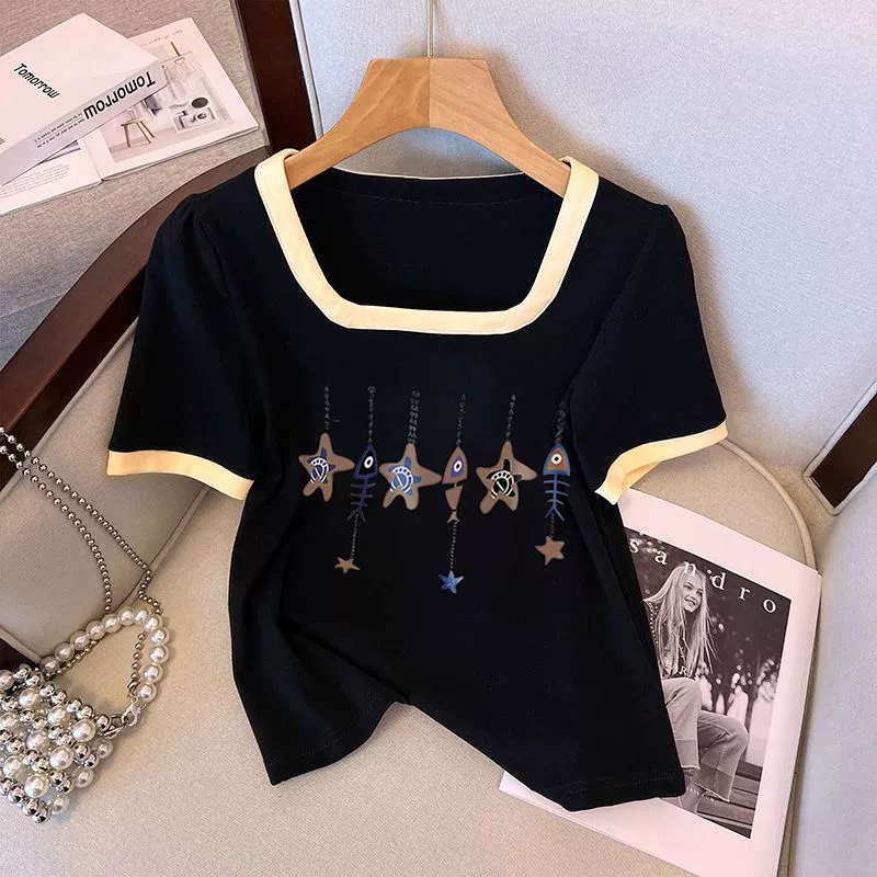 Реальная цена без возврата B07 давление изображение без возврата футболка женская летняя Толстая сестра дизайн чувство ниша для похудения уникальный