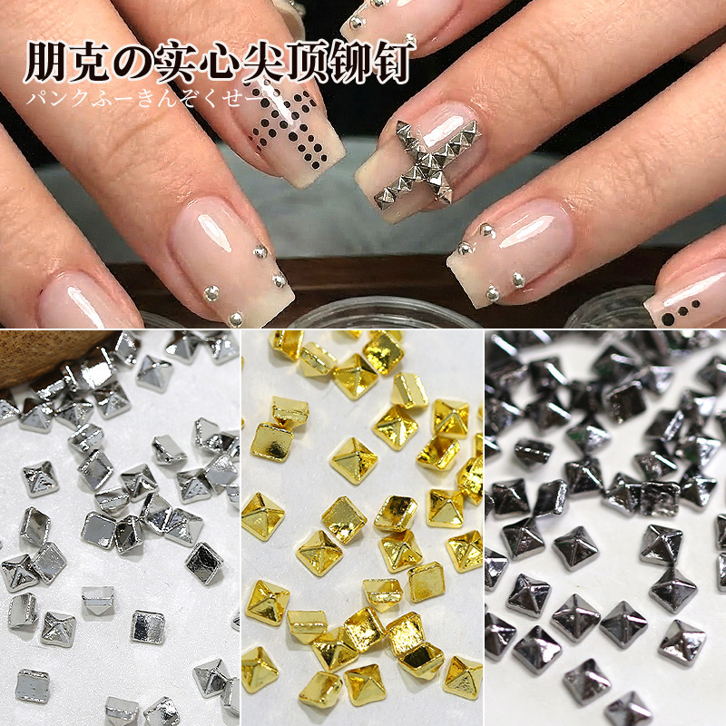 Net red new nail punk style gold and silver solid flat square rivet metal three-dimensional nail jewelry wholesale
