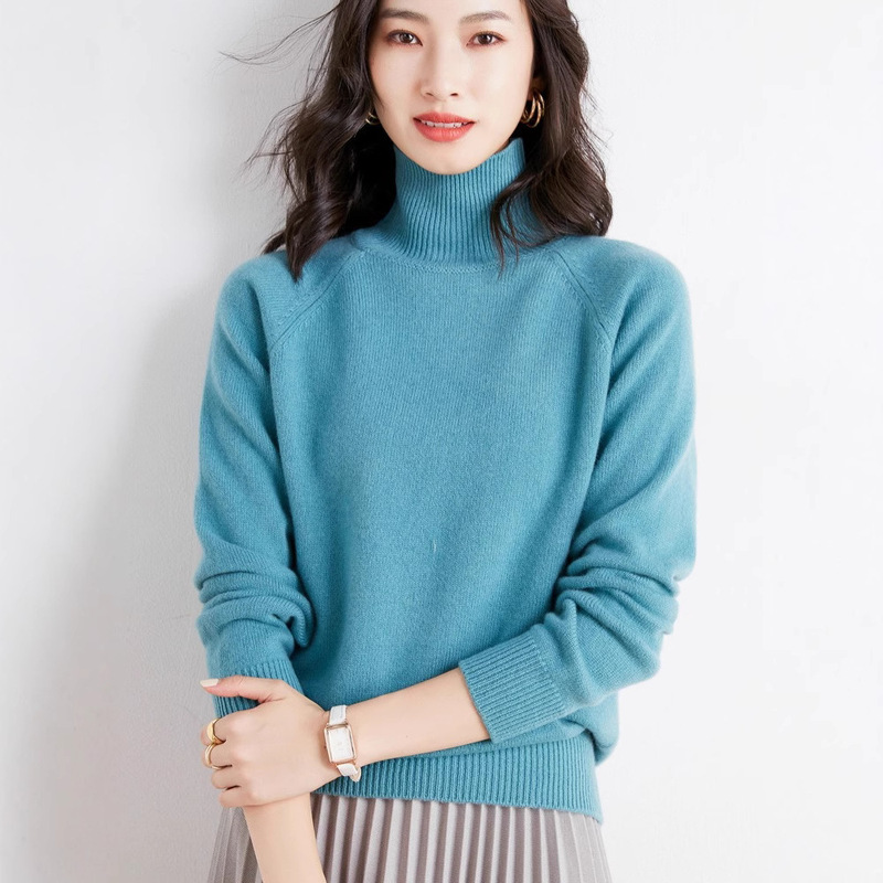 Turtleneck Sweater Women's Autumn and Winter Raglan Knitted Sweater High Collar Base Shirt Women's Loose Thickened Cross-Border Knitted Sweater