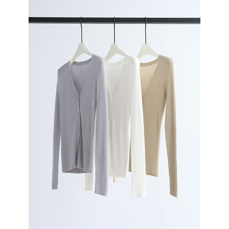 All-Match Simple Wool Knitted Sweater Cardigan V-Neck Autumn and Winter New Women's Three-Dimensional Pit Top Slim-Fit Commuter