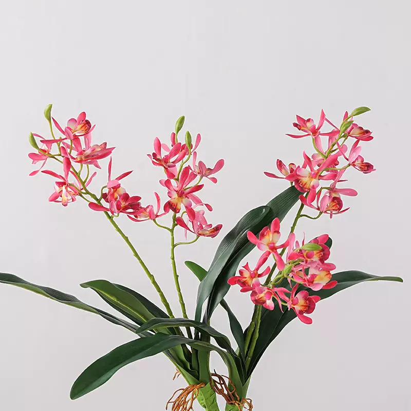 新中式家居装饰2叉带叶香水米兰客厅摆件假花仿真蝴蝶兰布景花卉