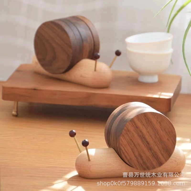 创意新款蜗牛杯垫家居客厅茶具茶杯托实木圆形下午茶点饮品餐垫
