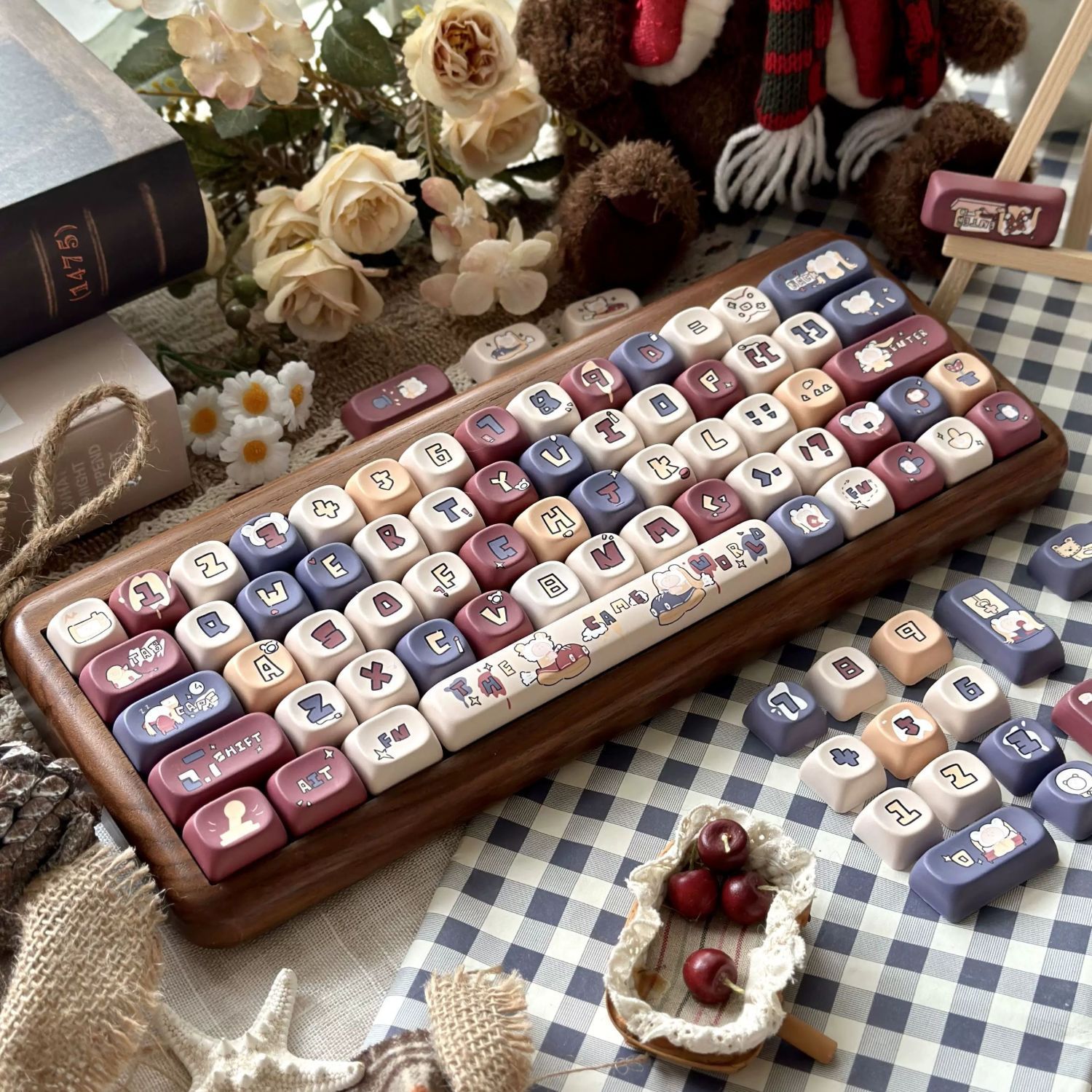 Keycap MOA PBT sublimation, MOA height, cartoon cute cross-stem keycap set