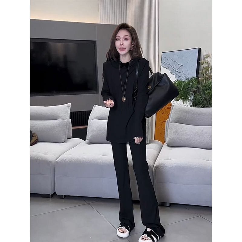 高级感欧货时尚套装女2025夏季新款开叉下摆套头上衣微喇裤两件套|undefined