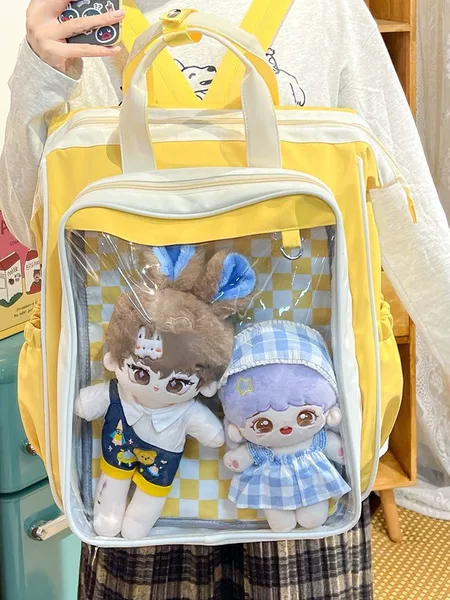 Japanese Second-dimensional Mouth-clamping Pain Bag Girl's Handbag 40cm Baby Bag Large Capacity Transparent Backpack for Female Students