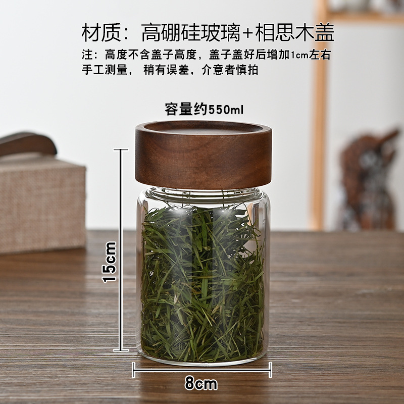 Tanque de almacenamiento de vidrio de madera de acacia Almacenamiento de cocina Té perfumado Tanque sellado de granos diversos Botella de vidrio de grado alimenticio Tarro de almacenamiento doméstico