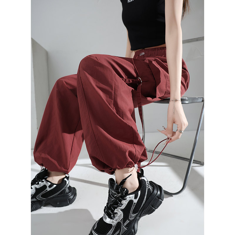 紫色降落伞工装裤女2025新款高腰宽松休闲爬山直筒冰丝速干运动裤|undefined