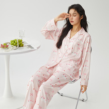 蝴蝶结狗狗卡通甜美可爱风女士睡衣冰丝丝绸早春季舒适长袖家居服