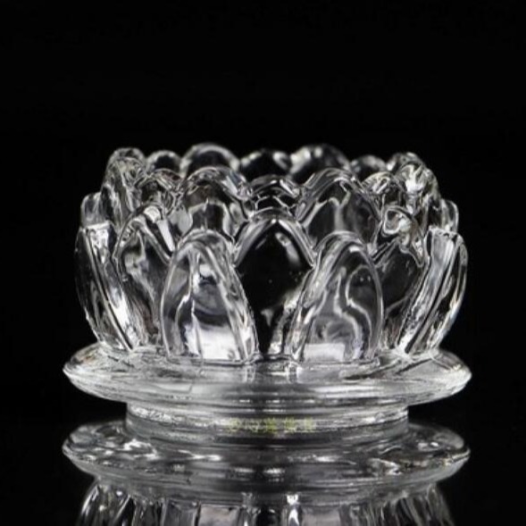 Homemade empty glass offering cup, butter lamp holder, lamp cup, Buddhist temple, flat-bottomed lotus lamp, plain butter, butter lamp holder, butter