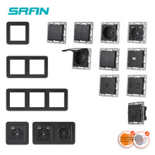 俄罗斯欧标德式黑色开关插座面板自由组合欧规欧式USB+type c快充