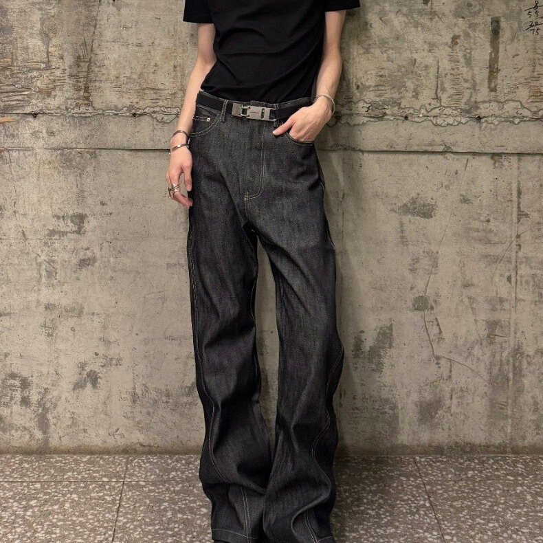 New Style Raw Denim Fabric Flared Jeans for Men, Spring and Autumn Trendy Brand, High-End Embroidery, Cool Casual Wide-Leg Pants