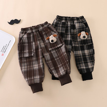 男童秋冬季加绒加厚小狗裤子宝宝洋气婴儿童可爱运动卫裤一件代发