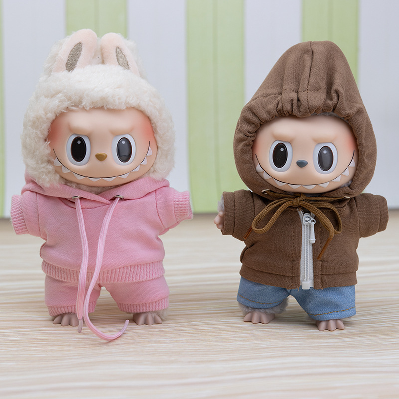 Labubu ペンダント ブラインドボックス フード付きスウェットシャツ Labubu ベビー服スーツ Tシャツ パンツ 人形服 着せ替え|undefined