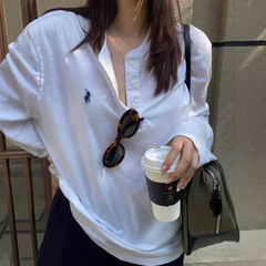 LF オールドマネースタイル ラルフローレン ポニーとホース 刺繍ボタン ヘンリーシャツ 長袖 Tシャツ ボトムストップス レディース 秋