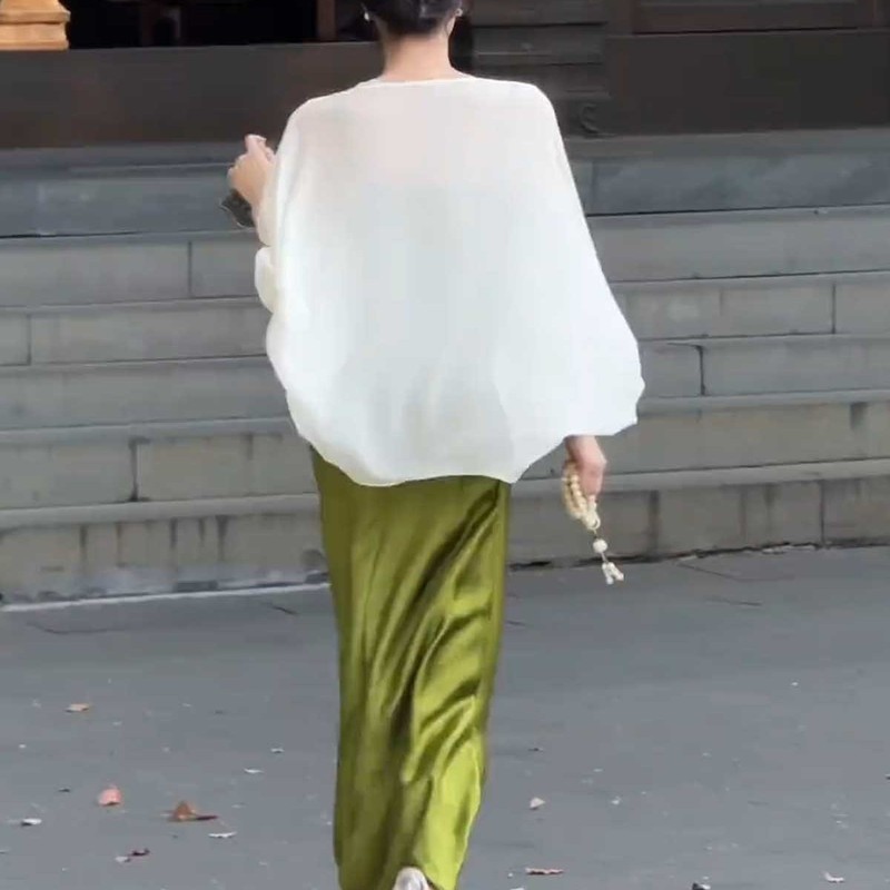 夏の女性用フェアリーテンセル日焼け止め服、チャイナドレススカート、小さなショール、チュールカーディガンジャケット、通気性のあるブラウス|undefined