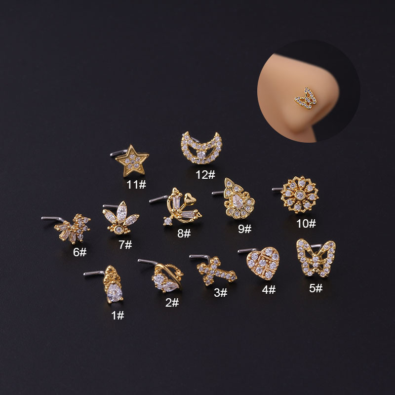 20G Titanium Steel L Screw Rod Personality Fashion Star Moon Flower Butterfly Zircon Stud European And American Piercing_voghion.com