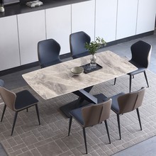意式轻奢亮光岩板餐桌现代简约长方形小户型北欧大理石餐桌椅组合