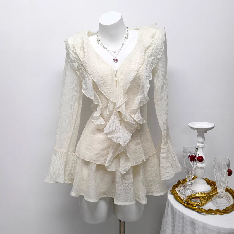 E1-In Stock-95129 # Stylish and Unique Ruffled Women's Summer Chiffon Shirt and Short Skirt Set. E1-In Stock-95129 # Stylish and Unique Ruffled Women's Summer Chiffon Shirt and Short Skirt Set.