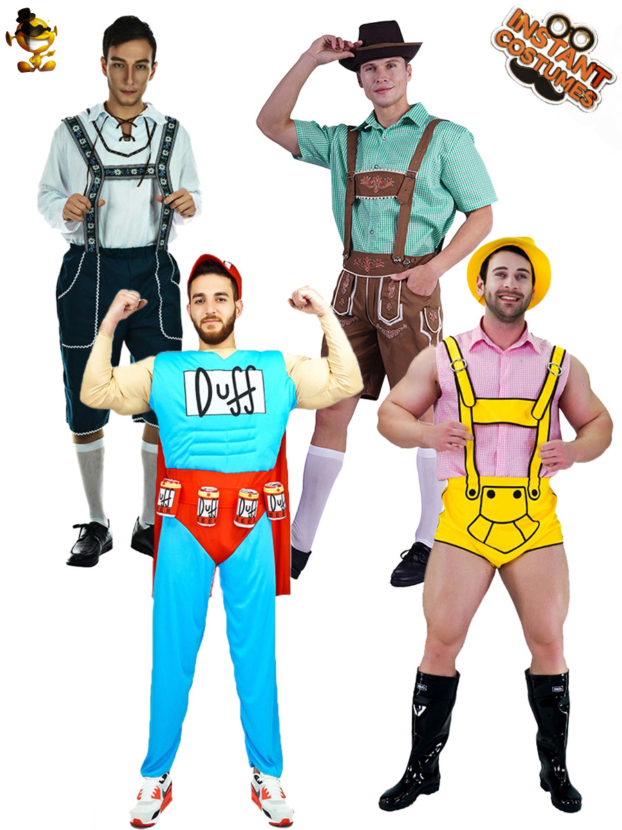 Traje de Halloween verde Plaid cerveza marrón suspender pantalones traje fiesta desgaste Cosplay traje