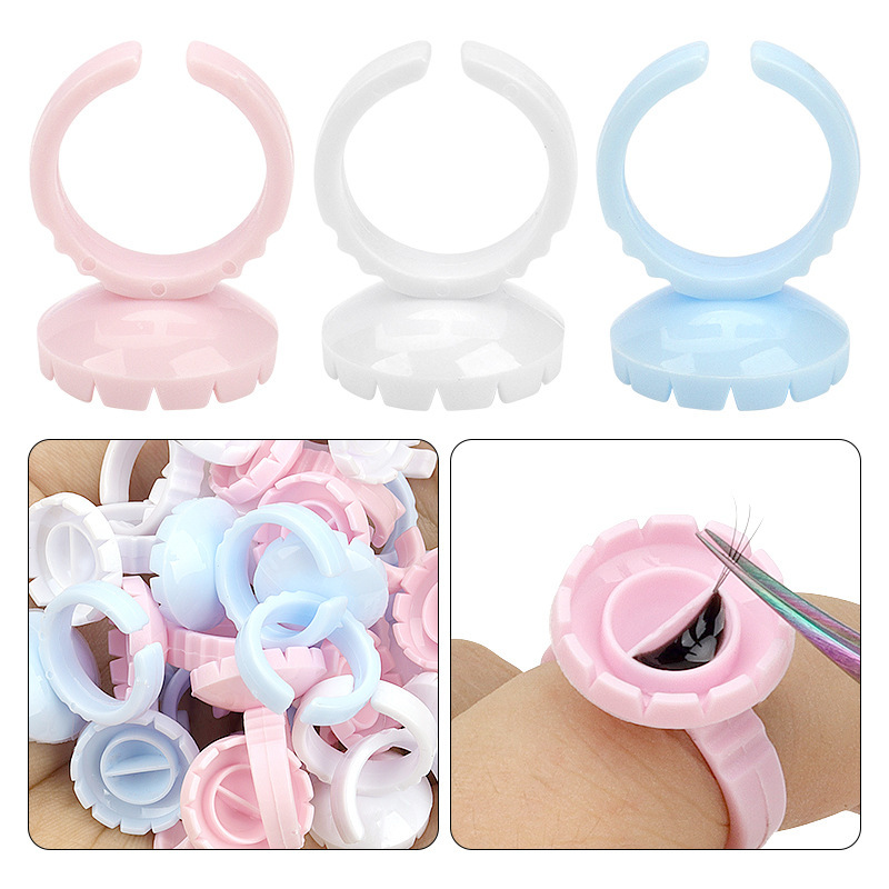 工厂批发美睫胶水戒指杯嫁接睫毛PVC滴胶杯 圆形带分隔可调节指杯