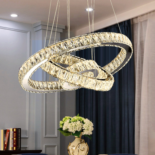 New crystal living room chandelier modern minimalist dining room bedroom lighting duplex floor titanium gold ring creative chandelier