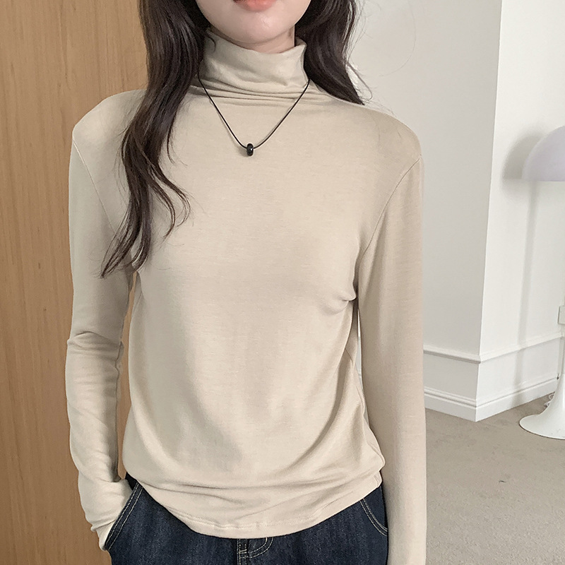 Sen Island Tencel Acetate Wool Base Shirt for Women, Solid Color High Neck Autumn/Winter Top, Slim Fit Versatile Half High Neck Knitwear