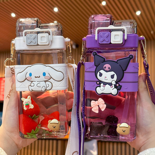 Internet celebrity Sanrio cartoon plastic cup portable cartoon double drinking straw cup tritan children's outdoor drinking kettle