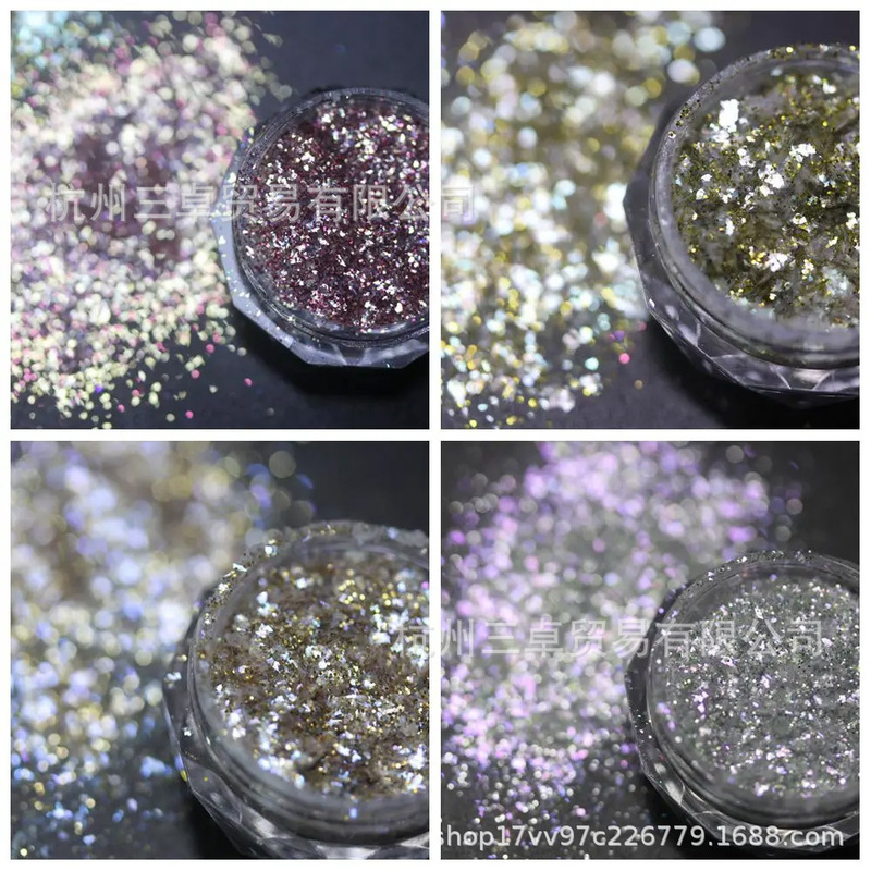 Soluble High Glitter Pigment Gold Silver Pink Glitter Powder Mixed Face Nail Makeup Glass Resin Crafts