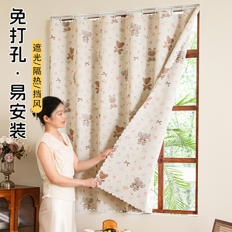 Ready-made curtains for bedroom, easy installation without drilling, high blackout fabric, double-sided printed Korean style curtains Ready-made curtains for bedroom, easy installation without drilling, high blackout fabric, double-sided printed Korean style curtains