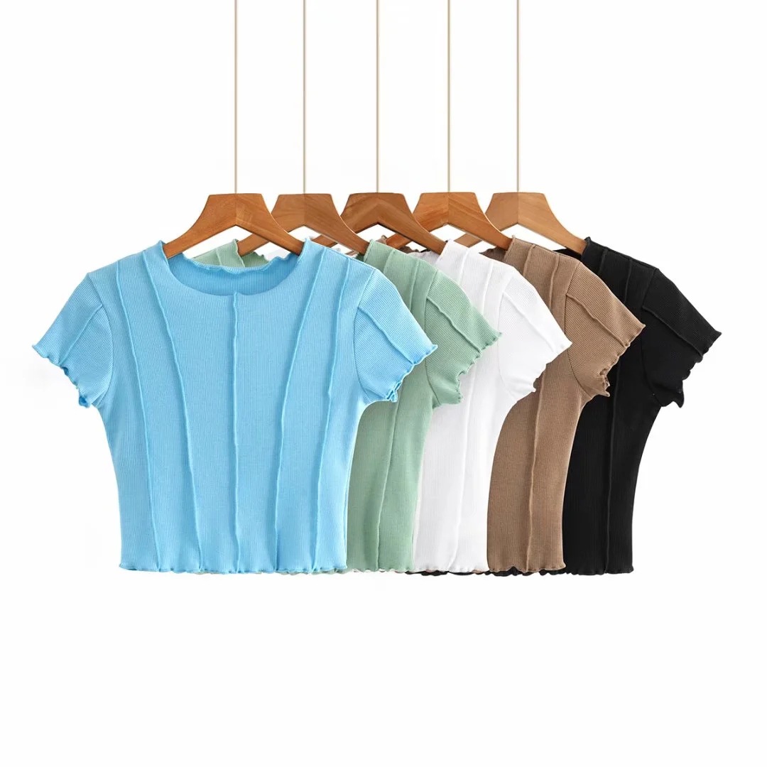 short-sleeved round neck short T-shirt NSHS43094