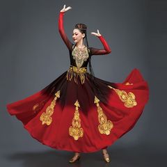 ウイグル族のダンス衣装の女性維族の服の成人広場の公演の芸考の訓練の大きいスカートのスーツ