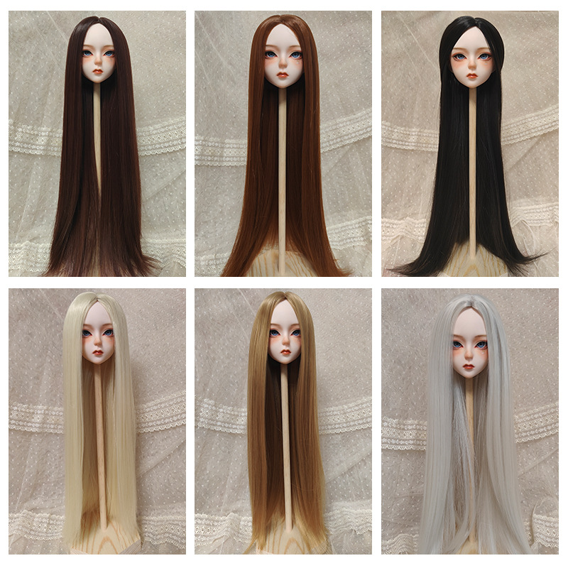 BJD muñeca con peluca 3 puntos 4 diferenciación fibra química de alta temperatura cabello largo recto sin franjas fábrica de cabello gris al por mayor