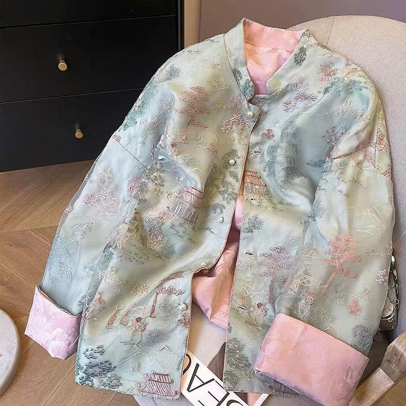 中国風ジャケット婦人服女性の新しい刺繍ジャカード春アンティークレトロ唐装中国風トップス新しい中国風|undefined