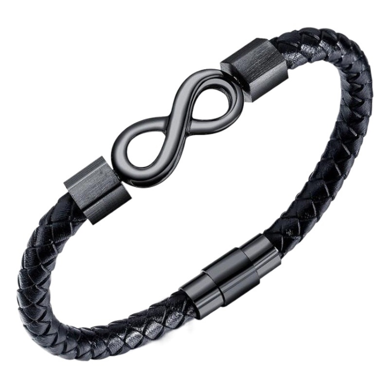 Transfronterizo europeo y americano hombres moda simple ilimitado cuero negro/plata pulsera de cuero de alta calidad al por mayor