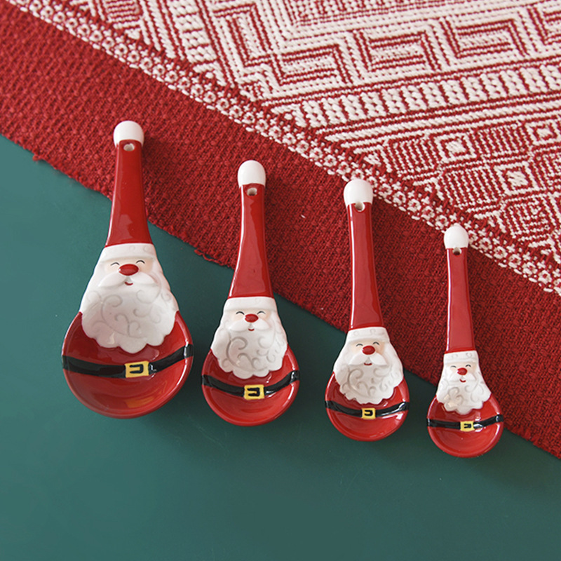 Cuchara Santa Claus set postres cuchara de Navidad creativa dibujos animados divertidos cubiertos de cerámica de Navidad cuchara