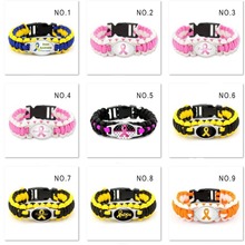 跨境热卖复古粉色橘色丝带七芯伞绳野营户外手工手环手链女批发