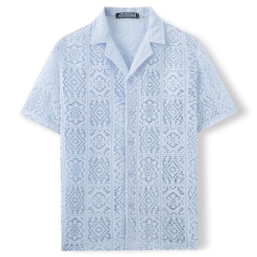 Export Cross-border Men's Clothing European and American Casual Lace Men's Shirt Summer New Short-sleeved Lace Shirt Men A0307 