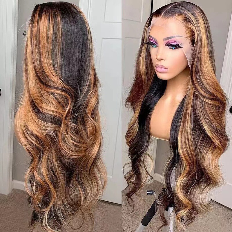 European and American women wig long curly hair wig piano color lace headgear Highlight 13*4 lace Wig European and American women wig long curly hair wig piano color lace headgear Highlight 13*4 lace Wig