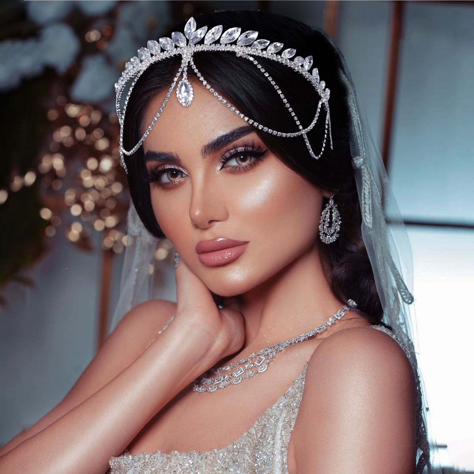 30g Weight Hair Band Hair Accessories Type Rhinestones Inlay Material 1 Piece Quantity Iron Material Leaf Pattern All Seasons Season Women's Gender Elegant, Glam, Bridal Style Elegant Glam Bridal Women's Leaf Rhinestone Crown Jewelry Headband 20
