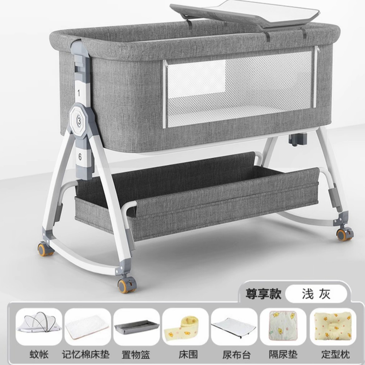 Baby Crib for Home Use, European-Style Splicing Bed, Foldable Cradle Bed, Widened Safety Bed, Bb Bed with Wheels, Baby Crib